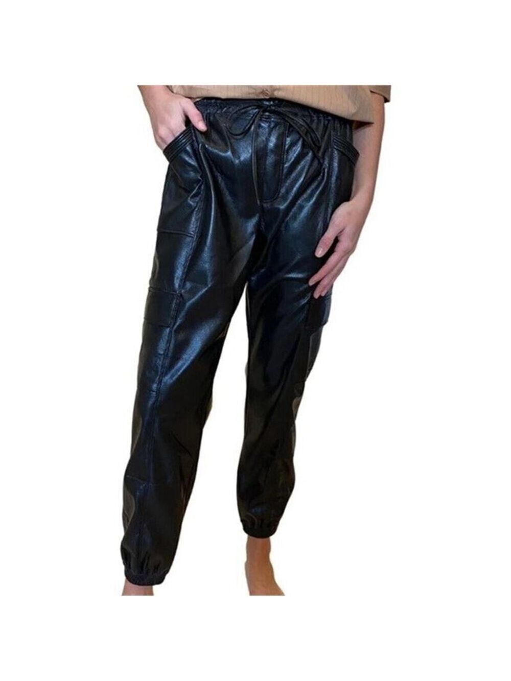 Melissa Nepton Malo Pants Faux Leather Cargo Joggers NWT $205 Small Black
